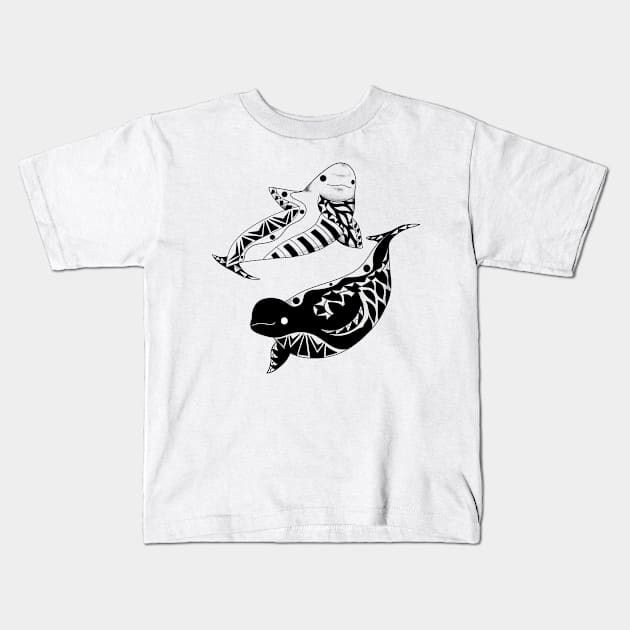 beluga whales in kawaii yin yang ecopop pattern art Kids T-Shirt by jorge_lebeau